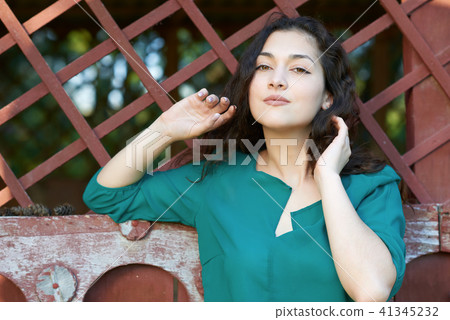beautiful woman posing in summer forest beautiful woman posing in summer forest 41345232