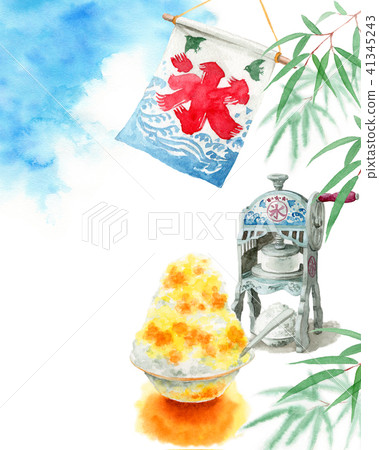 Leaves of bamboo shoots and blue sky and bamboo drawn with watercolors 41345243