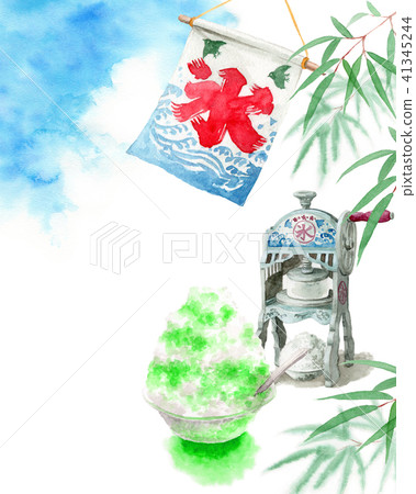 Leaves of bamboo shoots and blue sky and bamboo drawn with watercolors 41345244
