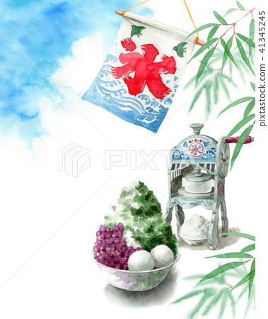 Leaves of bamboo shoots and blue sky and bamboo drawn with watercolors 41345245