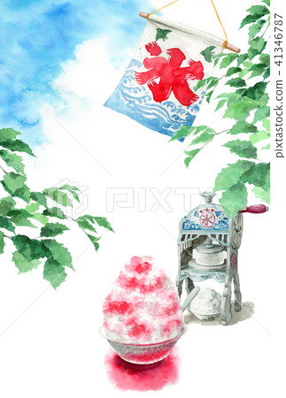 鯊魚冰和樹枝和藍天熱的夏天明信片 鯊魚冰和樹枝和藍天熱的夏天明信片 41346787