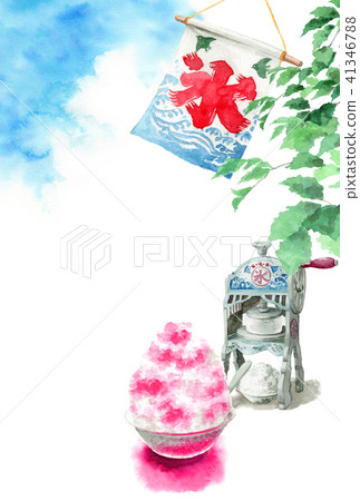 鯊魚冰和樹枝和藍天熱的夏天明信片 鯊魚冰和樹枝和藍天熱的夏天明信片 41346788