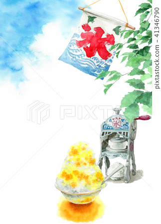 鯊魚冰和樹枝和藍天熱的夏天明信片 鯊魚冰和樹枝和藍天熱的夏天明信片 41346790