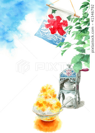 鯊魚冰和樹枝和藍天熱的夏天明信片 鯊魚冰和樹枝和藍天熱的夏天明信片 41346792