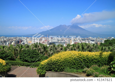 從長島藝術博物館看到的櫻島和鹿兒島市的街道 41347821