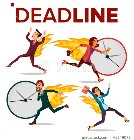Deadline Concept Set Vector. Office People. Running Business Man, Woman. Workload Deadline Disasters 41349071
