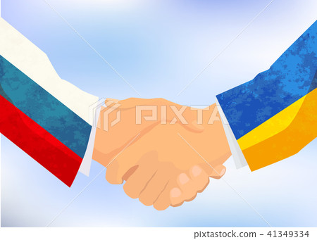 Russia and Ukraine handshake, concept illustration Russia and Ukraine handshake, concept illustration 41349334