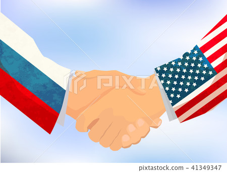 USA and Russia handshake, concept illustration 41349347