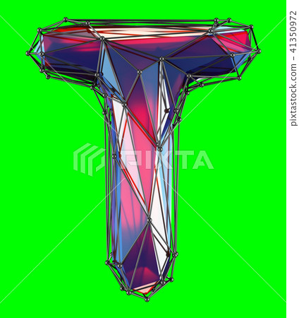 Capital latin letter T in low poly style red color isolated on green background Capital latin letter T in low poly style red color isolated on green background 41350972