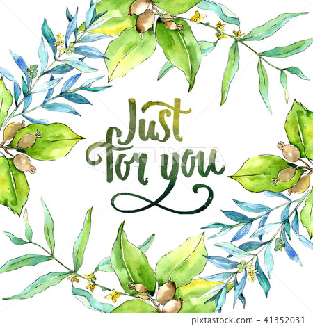 Green elaeagnus leaves. Leaf plant botanical garden floral foliage. Frame border ornament square. Green elaeagnus leaves. Leaf plant botanical garden floral foliage. Frame border ornament square. 41352031