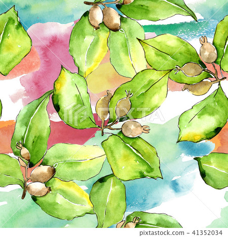 Green elaeagnus leaves. Leaf plant botanical garden floral foliage. Seamless background pattern. 41352034