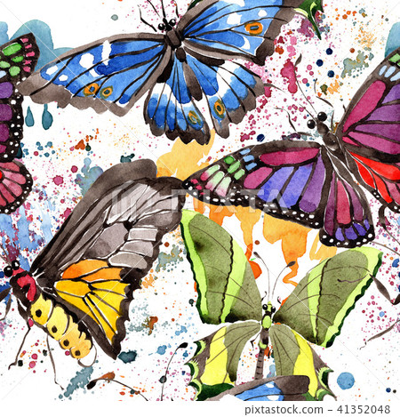Rare butterflies wild insect in a watercolor style. Seamless background pattern. Fabric wallpaper Rare butterflies wild insect in a watercolor style. Seamless background pattern. Fabric wallpaper 41352048