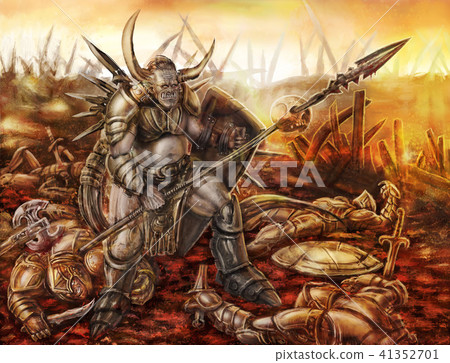 A terrible orc with spear is standing. 41352701