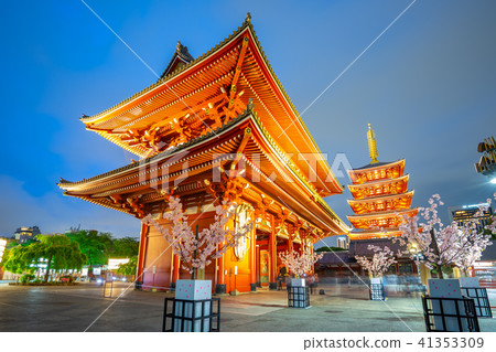 Night in Tokyo city with Sensoji Temple in  Japan 41353309