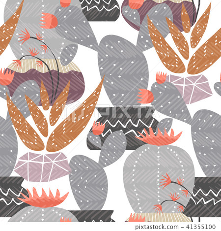 Cactus plant decoration seamless pattern art Cactus plant decoration seamless pattern art 41355100
