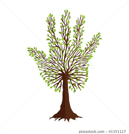 Tree with leaf hand shape for nature help team 41355127