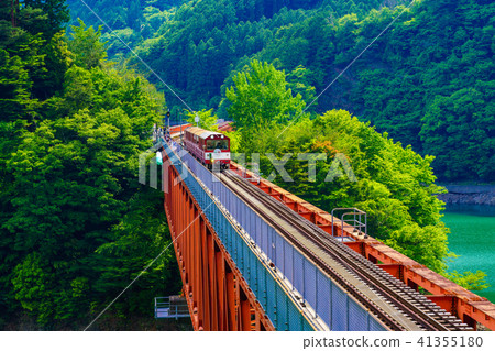[Shizuoka] Okuoi Lake Station and train in early summer 41355180