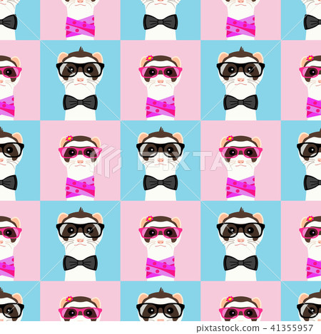 Ferret girl and boy portrait with glasses. Seamless pattern. Vector illustration. Ferret girl and boy portrait with glasses. Seamless pattern. Vector illustration. 41355957