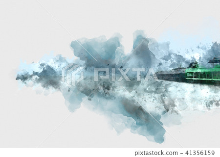 tree and field landscape on watercolor painting tree and field landscape on watercolor painting 41356159