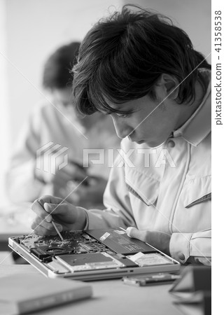 Portrait Male 20's 30's Japanese 2 salaried worker technician job precision instrument 41358538