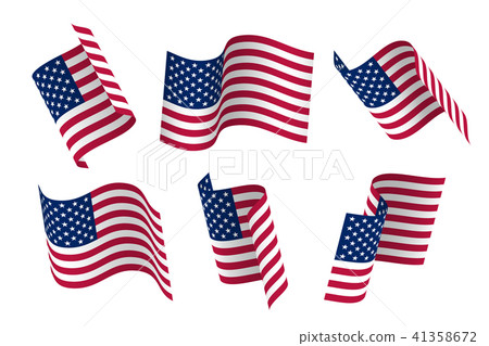 Set of 3d USA waving flag. Isolated on white. 41358672