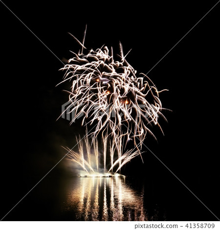 Beautiful colorful fireworks with reflections. Beautiful colorful fireworks with reflections. 41358709