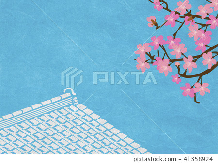 日本紙紋理屋頂瓦片櫻花 41358924