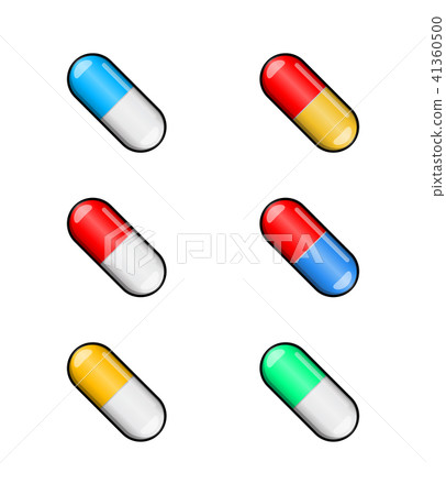cartoon capsule pill set isolated on white  41360500
