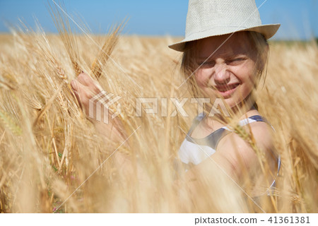 child girl walking in the yellow wheat field child girl walking in the yellow wheat field 41361381