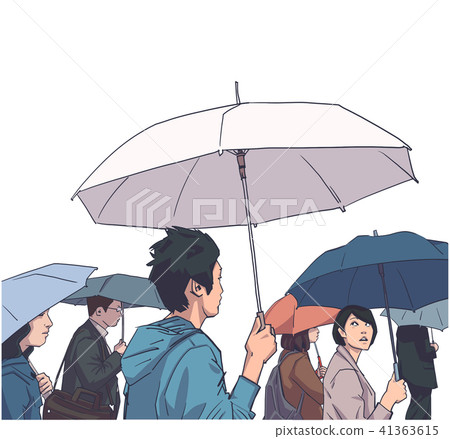 People with rain coats and umbrellas in Japan 41363615