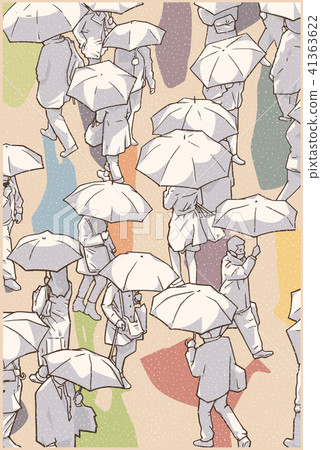 City crowd in bad weather crossing zebra umbrella 41363622