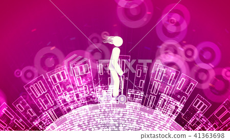 Happy man rides an abstract kick scooter 41363698