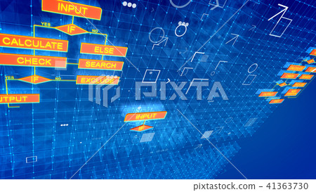 Blue algorithms background with red buttons 41363730