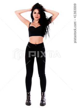 Pretty young woman in black clothes 41363809