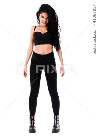 Angry young woman in black clothes 41363817
