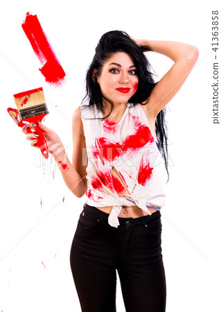 Pretty young woman with brushes Pretty young woman with brushes 41363858