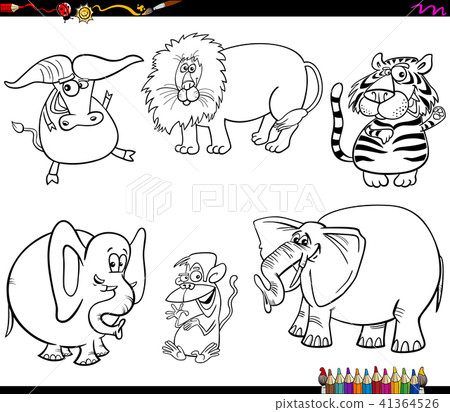 Download Set Of Wild Animal Characters Coloring Book Stock Illustration 41364526 Pixta