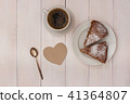 Cup of coffee, cake and paper heart 41364807