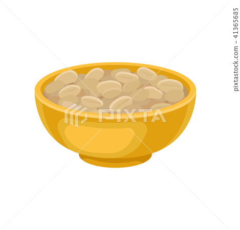 Yellow ceramic bowl full of peeled peanuts. Tasty and healthy snack. Vegetarian nutrition. Flat Yellow ceramic bowl full of peeled peanuts. Tasty and healthy snack. Vegetarian nutrition. Flat 41365685