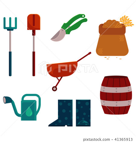 Farming and gardening tools set in flat cartoon style isolated on white background. 41365913