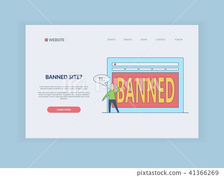Ban on internet concept on web page template - cartoon person thinking what to do with blocked Ban on internet concept on web page template - cartoon person thinking what to do with blocked 41366269