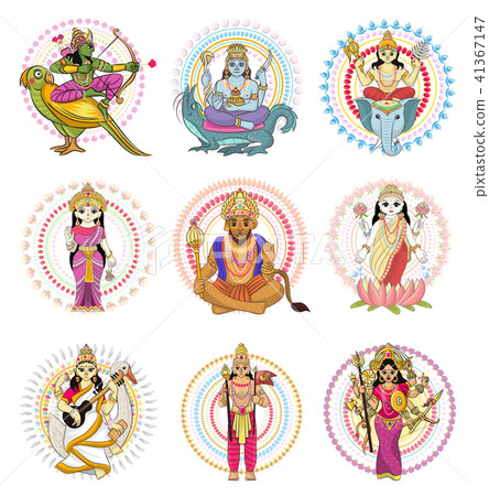Indian god vector hinduism godhead of goddess and godlike idol Ganesha in India illustration set of Indian god vector hinduism godhead of goddess and godlike idol Ganesha in India illustration set of 41367147