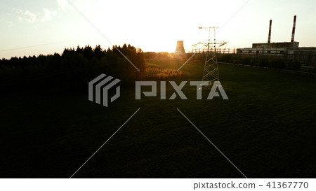 Power lines at sunset. Thermal power plant. 1 41367770