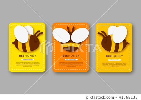 Set of labels or stickers with paper cut style bee. Template design for beekeeping and honey product 41368135