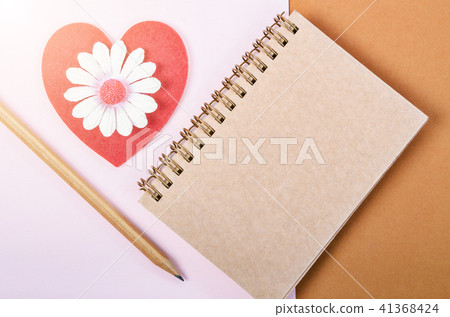 Blank diary and red heart with wooden pen. Blank diary and red heart with wooden pen. 41368424
