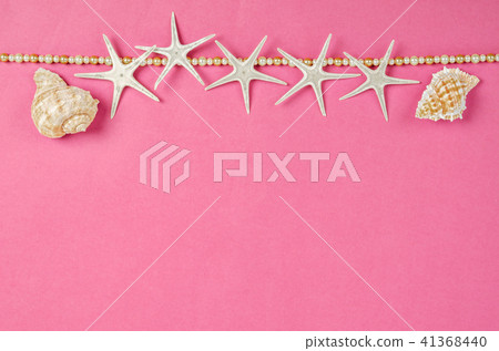 Seashells and starfish with free space. Seashells and starfish with free space. 41368440