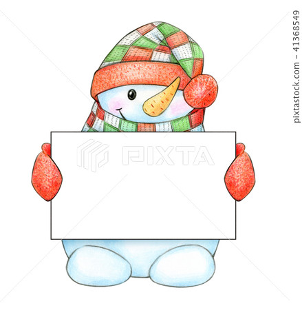 Happy snowman cartoon, holding blank. 41368549