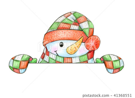 Happy snowman cartoon, hiding by blank. 41368551