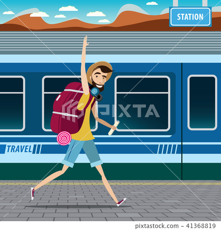 Backpacker at the railway station 41368819
