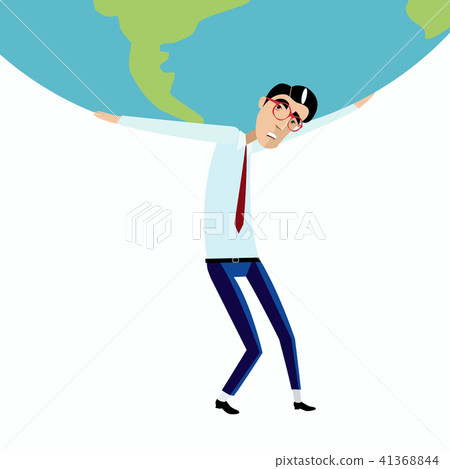 Businessman holding big globe overhead 41368844